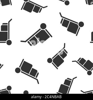 Cargo trolley icon in flat style. Delivery box vector illustration on white isolated background. Box shipping seamless pattern background business con Stock Vector