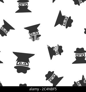 Fraud hacker icon in flat style. Spy vector illustration on isolated background. Cyber defend seamless pattern background business concept. Stock Vector
