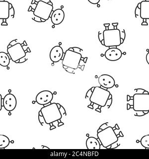Cute robot chatbot icon in flat style. Bot operator vector illustration on white isolated background. Smart chatbot character seamless pattern busines Stock Vector