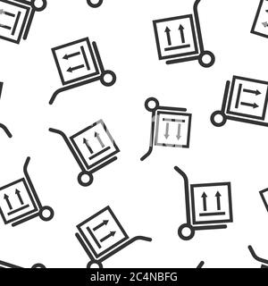 Cargo trolley icon in flat style. Delivery box vector illustration on white isolated background. Box shipping seamless pattern background business con Stock Vector