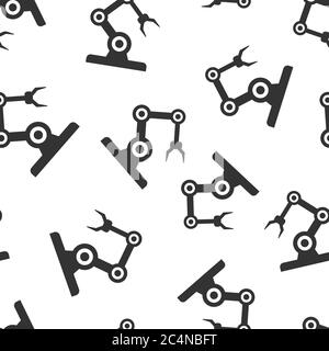 Robot arm icon in flat style. Mechanic manipulator vector illustration on white isolated background. Machine seamless pattern business concept. Stock Vector