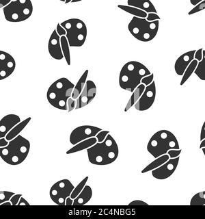 Paint brush icon in flat style. Palette vector illustration on white isolated background. Painter instrument seamless pattern business concept. Stock Vector