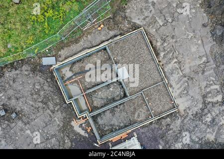 House development construction site in progress aerial view  Stock Photo