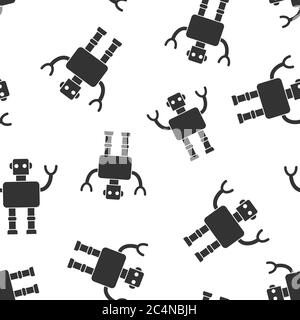 Cute robot chatbot icon in flat style. Bot operator vector illustration on white isolated background. Smart chatbot character seamless pattern busines Stock Vector