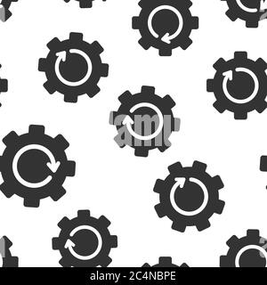 Recovery gear icon in flat style. Repeat vector illustration on white isolated background. Rotation seamless pattern business concept. Stock Vector