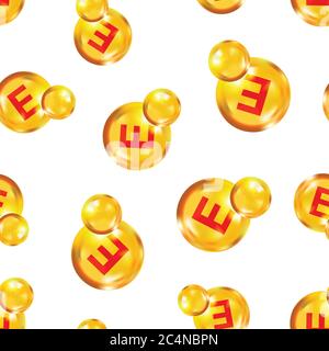 Vitamin E icon in flat style. Pill capsule vector illustration on white isolated background. Skincare seamless pattern business concept. Stock Vector