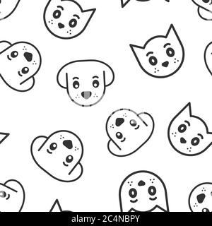 Dog and cat icon in flat style. Animal head vector illustration on white isolated background. Cartoon funny pet seamless pattern business concept. Stock Vector