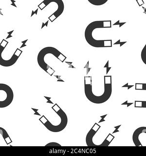 Magnet icon in flat style. Attract vector illustration on white isolated background. Electromagnetic seamless pattern business concept. Stock Vector