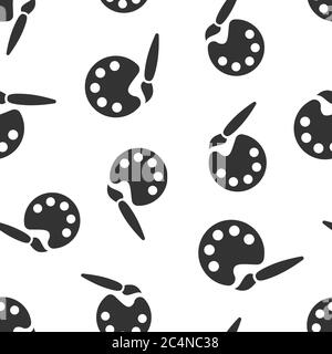Paint brush icon in flat style. Palette vector illustration on white isolated background. Painter instrument seamless pattern business concept. Stock Vector