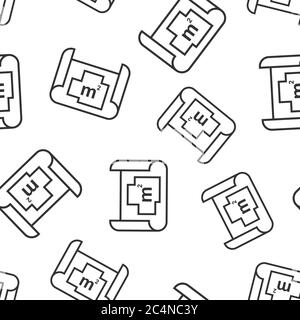 Room plan icon in flat style. Blueprint vector illustration on white isolated background. House project seamless pattern business concept. Stock Vector