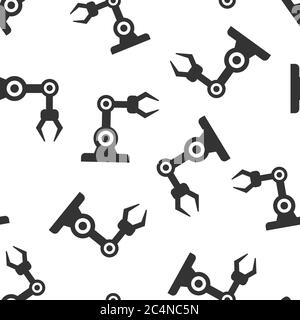 Robot arm icon in flat style. Mechanic manipulator vector illustration on white isolated background. Machine seamless pattern business concept. Stock Vector