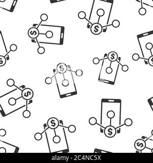 Payment services icon in flat style. Money send vector illustration on white isolated background. Smartphone transaction seamless pattern business con Stock Vector