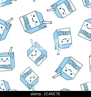 Cute milk icon in flat style. Milkshake vector illustration on white isolated background. Cartoon funny container seamless pattern business concept. Stock Vector