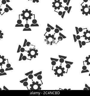 Business training icon in flat style. Gear with people vector illustration on white isolated background. Employee management seamless pattern concept. Stock Vector
