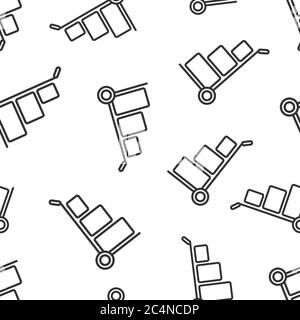 Cargo trolley icon in flat style. Delivery box vector illustration on white isolated background. Box shipping seamless pattern background business con Stock Vector