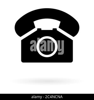 Old phone with shadow flat icon isolated on white background. Hotline symbol. Telephone vector illustration. Telephone contact . Stock Vector
