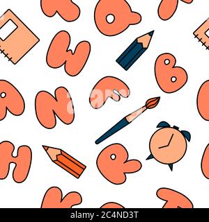 Multicolored seamless pattern. Chubby colored abc. Color cartoon lettering texture Stock Vector