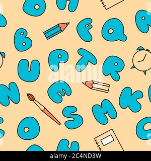 Multicolored seamless pattern. Chubby colored abc. Color cartoon lettering texture Stock Vector