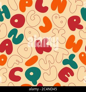 Multicolored seamless pattern. Chubby colored abc. Color cartoon lettering texture Stock Vector