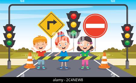 Rules for Pedestrians. the Meaning of Traffic Light Signals. School Kid  Walking Across Pedestrian Crossing. Road Safety Rules. Stock Vector -  Illustration of light, attention: 235832842