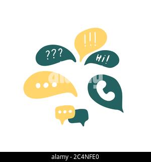 Speech Bubble Doodle Set. Hand Drawn Sketch Chat Message Icon Isolated on White Background. Vector Illustration. Stock Vector