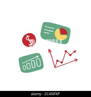 Business doodle icons. Graph, diagram chart. Hand drawn vector illustration. Stock Vector