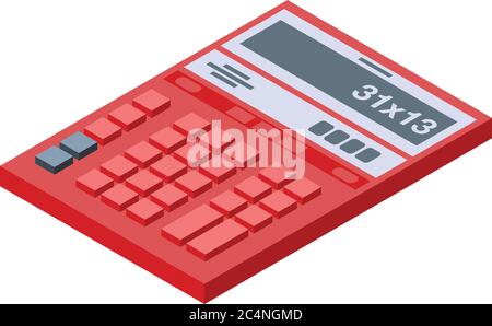 Red calculator icon, isometric style Stock Vector