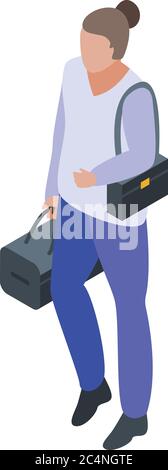 Woman climate immigrant icon, isometric style Stock Vector