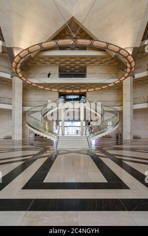 Interior main foyer and spiral stair case of the Museum of Islamic Art, Doha, Qatar Stock Photo