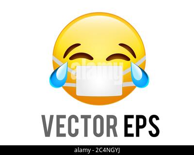 The isolated vector yellow face lol laugh and blue crying tear icon with coronavirus mask Stock Vector