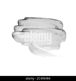 Creative brush stroke of silver paint Isolated on a white background. Texture silver paint. Brush strokes, blush, glare, eyeshadow, lipstick Stock Photo