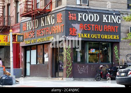 Food King, 56 Market St, New York, NYC storefront photo of an American Chinese takeout restaurant in Manhattan Chinatown. Stock Photo
