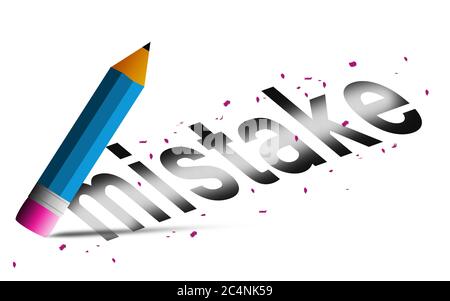 Erase mistake word with  pencil eraser isolated, 3D rendering Stock Photo