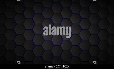 Abstract background of black hexagon tiles with blue gaps between them Stock Vector