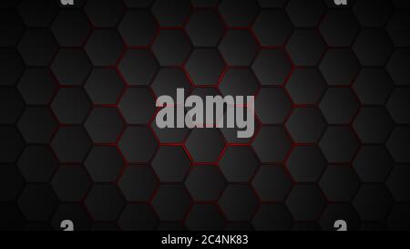 Abstract background of black hexagon tiles with red gaps between them Stock Vector
