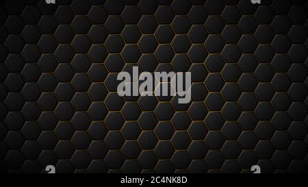 Abstract background of black hexagon tiles with yellow gaps between them Stock Vector