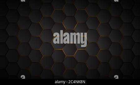 Abstract background of black hexagon tiles with yellow gaps between them Stock Vector