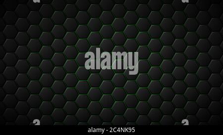Abstract background of black hexagon tiles with green gaps between them Stock Vector