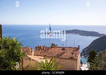 Èze Botanical Garden & View of the Mediterranean Sea. Stock Photo