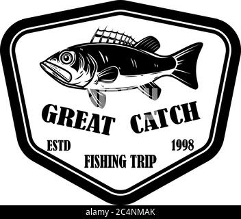 Great catch. Emblem template with perch. Design element for logo, label, sign, poster. Vector illustration Stock Vector