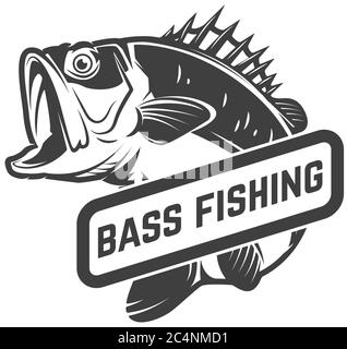 Bass fishing club. Emblem template with perch. Design element for logo, label, sign, poster. Vector illustration Stock Vector