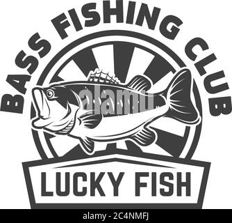 Bass fishing club. Emblem template with fisherman and perch