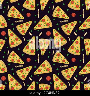Seamless pizza vector hand drawn pattern Stock Vector