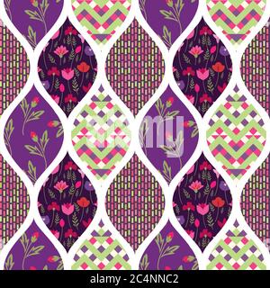 Seamless patchwork floral and geometric pattern Stock Vector