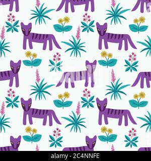 Seamless fantasy nature and animals pattern Stock Vector