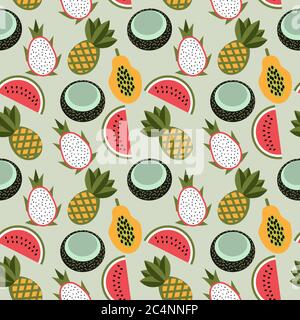 Seamless tropical fruits vector pattern Stock Vector