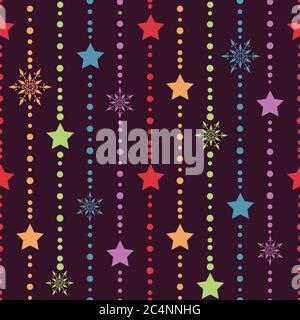 Seamless pattern with multicolored stars and snow Stock Vector