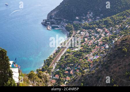 View from the Èze Botanical Garden towards the coastline. Stock Photo