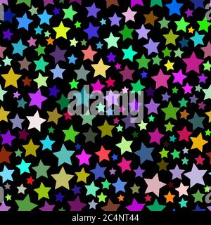 Abstract seamless pattern of stars of different sizes in various colors Stock Vector