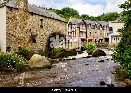 Historic, Pont Aven, Finistere, Brittany France, Paul Gaugan, Le Moulin, Water Mill, River, Bucolic, Fine Arts, Artist Commune, Arts, Weir. Stock Photo